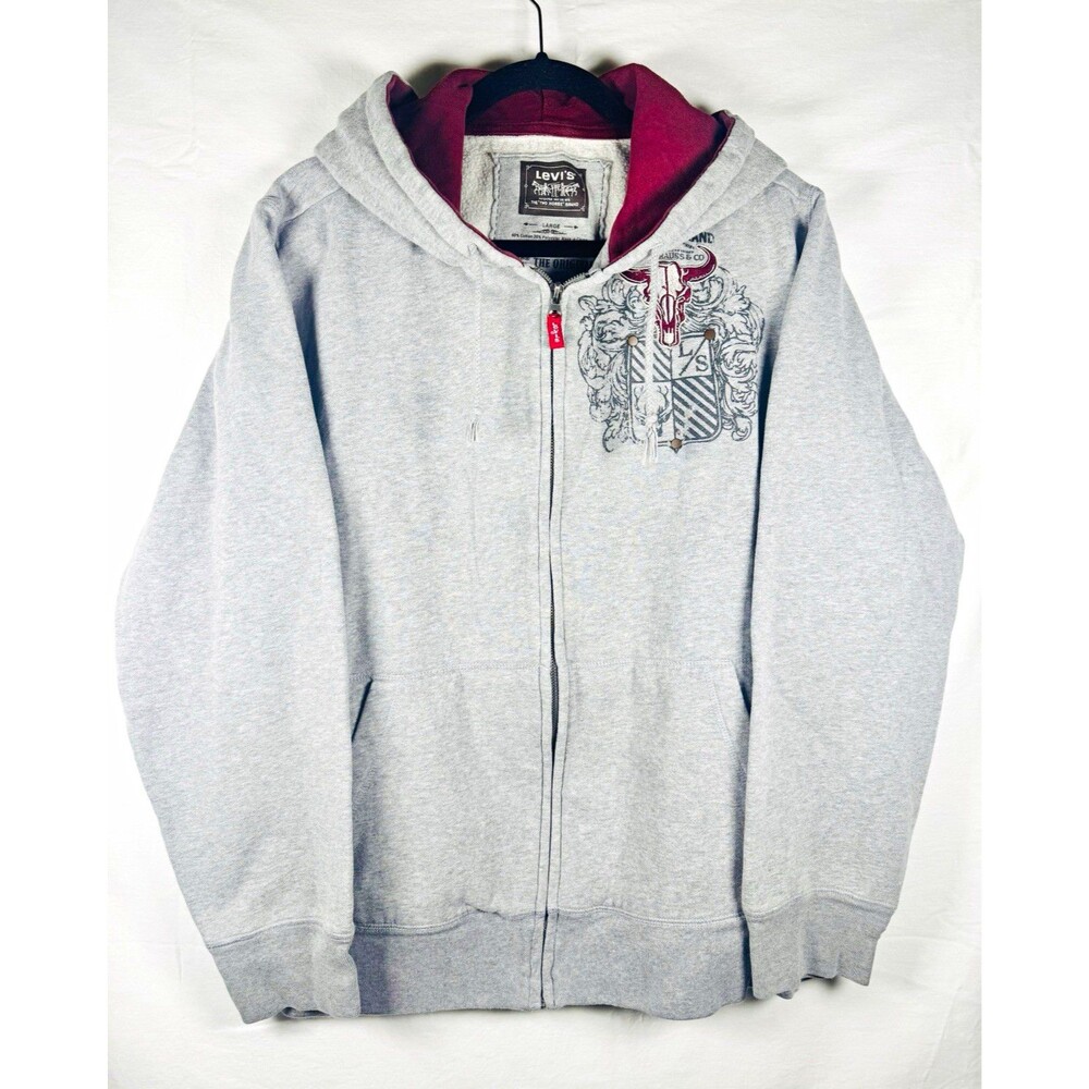 Levi's Men's Gray Graphic Fleece Full Zip Hooded Hoodie w/ Pockets Size L